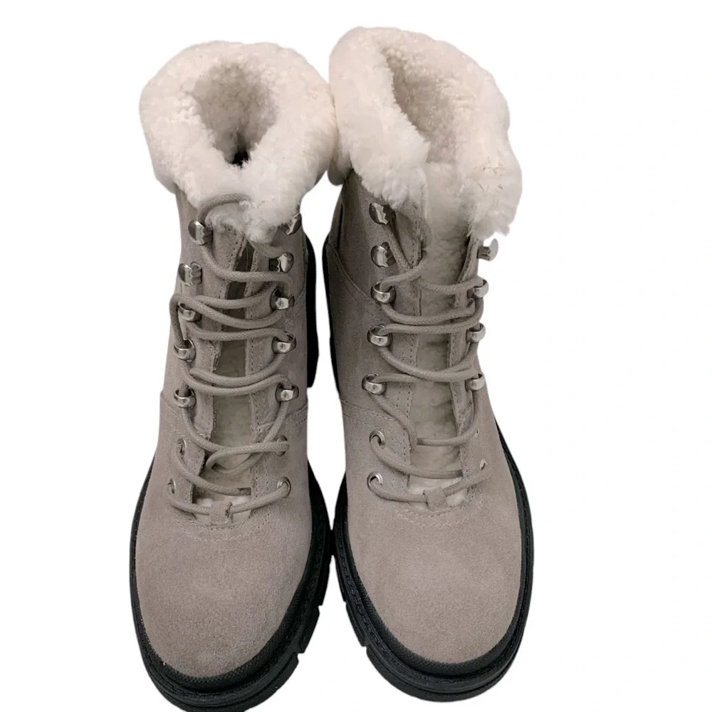 MARC FISHER LTD MIvacinta Gray Leather Shearling Heel Booties Size: 9 - Picture 4 of 7
